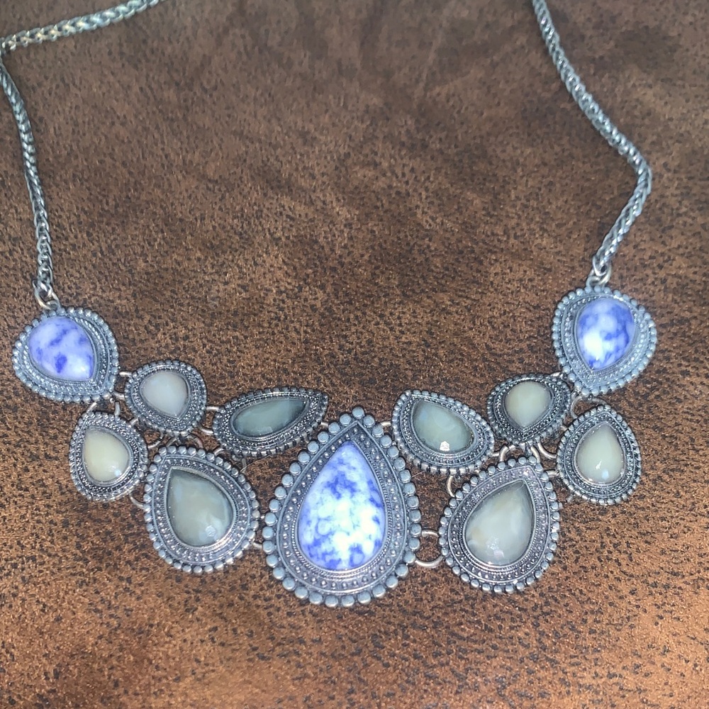 Chic Silver and Blue Statement Necklace